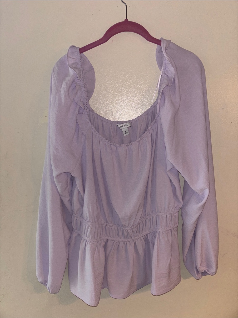 Lavender Peplum Ruffle Neck Blouse